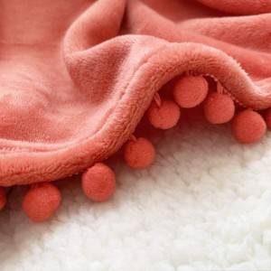 Pompom Fringe Flannel Blanket jeung Hiasan Knitted Blanket