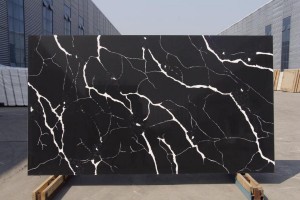 Black Calacatta Quartz Slab Kitchen Worktop Surface Stone Engineered