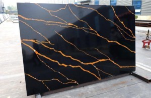 New Engineered Quarz Stone Gold Faarf China Factory Kënschtlech Marmer