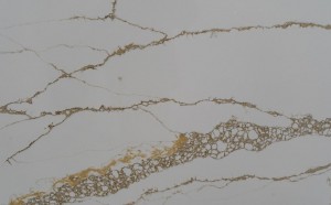 Ново бело со фино златно зрно Calacatta кварцен камен направен во Кина Вештачки мермер 6102