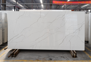 White Calacaatta Artificial Quartz Stone Ċina Ikbar Manifattur Worktops 1025