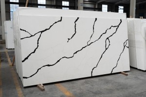 Permukaan Putih Kuarsa kanthi Garis Tipis China Pabrik Batu Buatan 6700