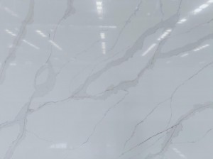 หินควอตซ์ Calacatta สีขาวที่มีเส้นบางผลิตในประเทศจีน Granite Touch 6090