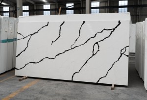 Бели кварцови каменни плочи с изкуствен камък с черни вени, произведени в Китай HF6700