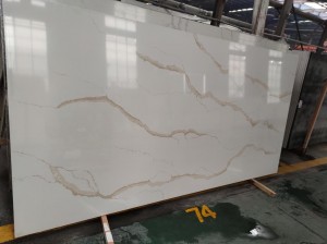 Mga White Quartz Stone Slab na may Gold Vein Artificial Stone na Made in China 8058
