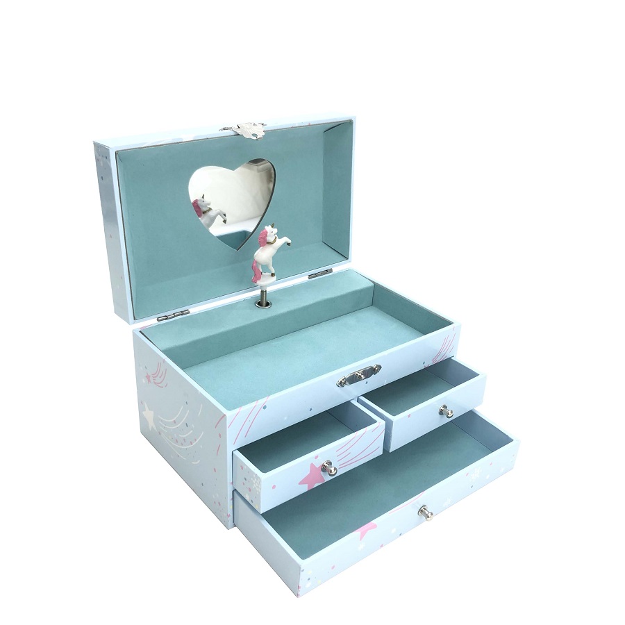 Přeshraniční prodej za tepla Rotující jednorožec Dětská hudební krabička Dárek k narozeninám Multifunkční Úložná krabička na šperky Malá holčička