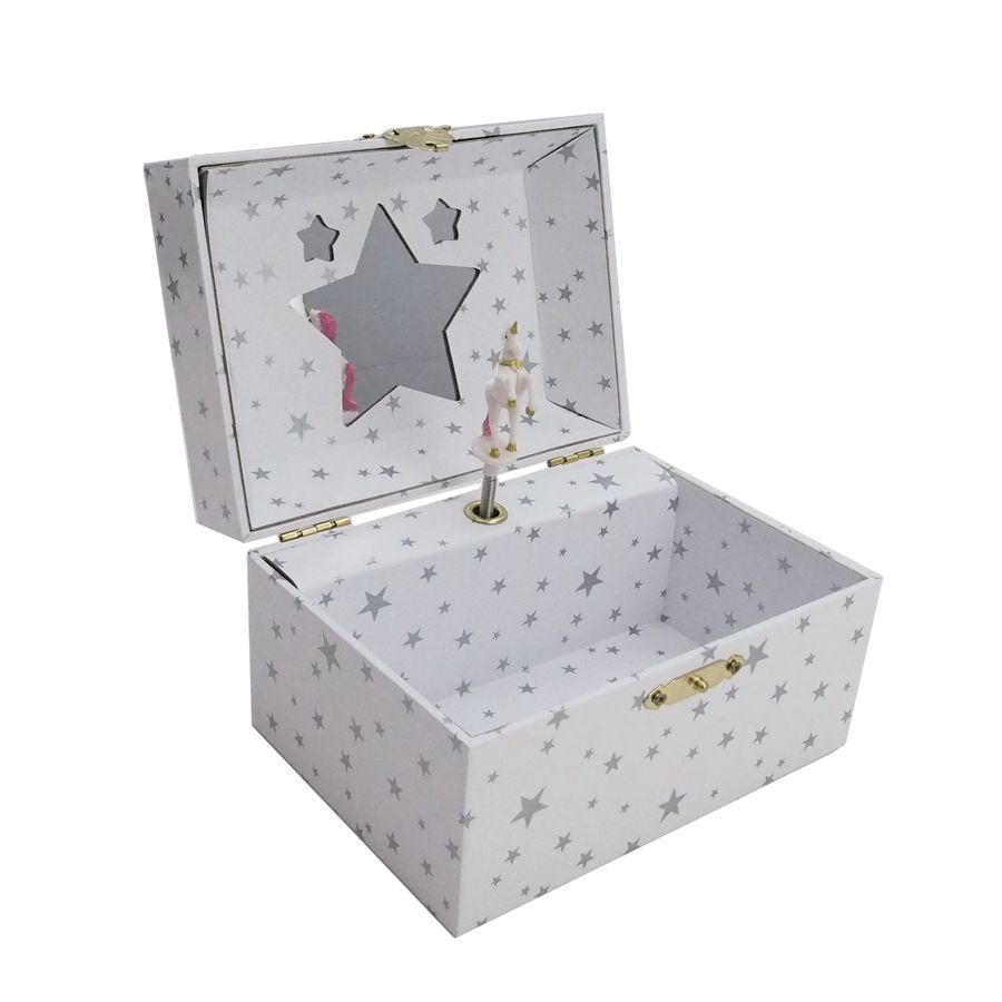 ເຄື່ອງປະດັບຂາຍສົ່ງ Custom Gift Boxes Hottest style rotating girl unicorn Musical Jewelry Boxes