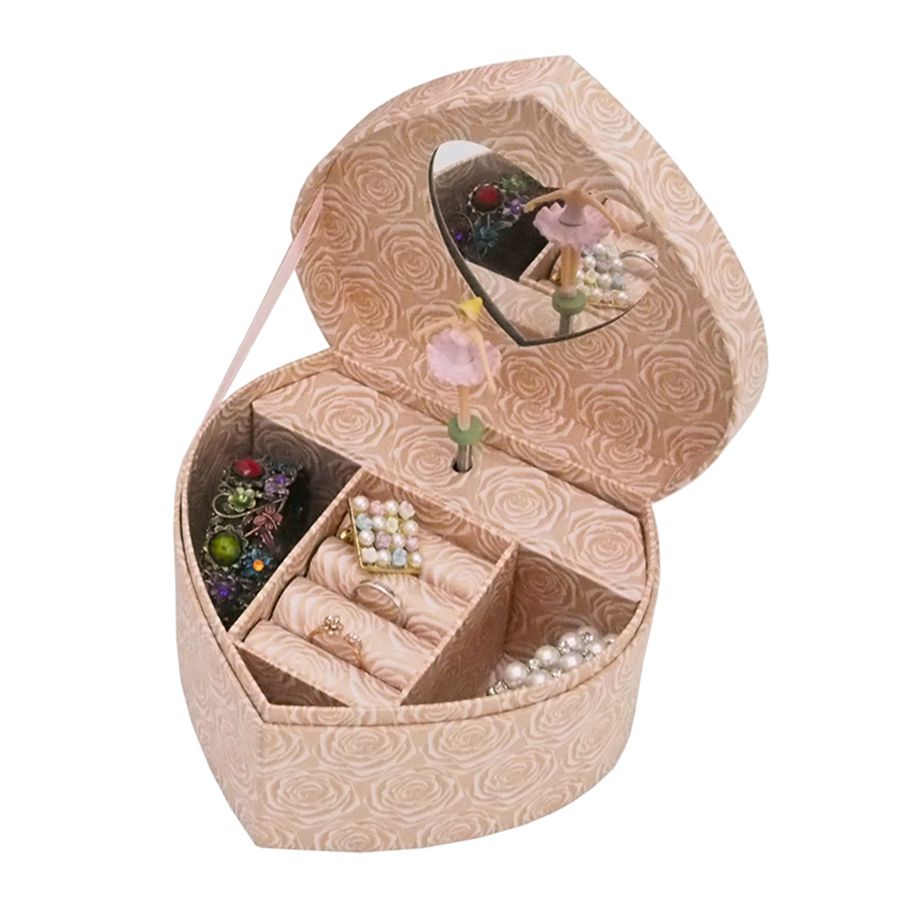 Caja de regalo de papel de joyería musical en forma de corazón de lujo para niña