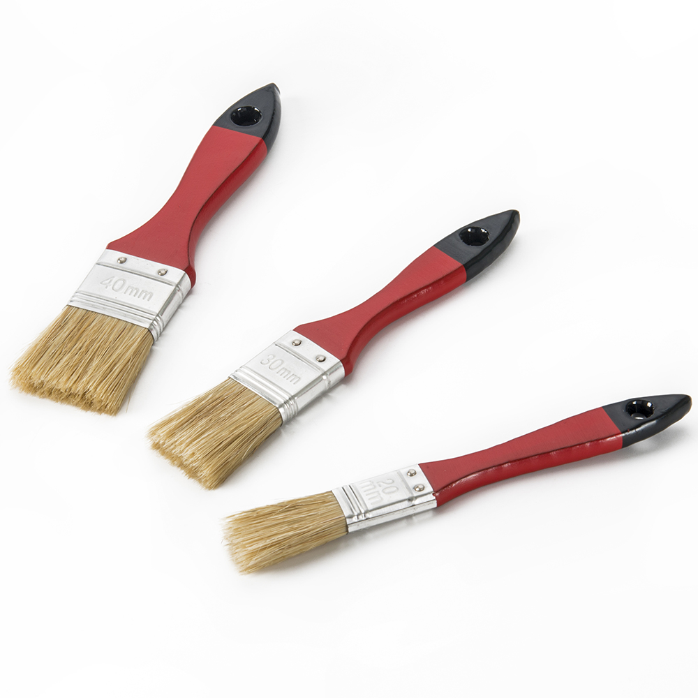3PCS PET Bristle Flat Paint Brushes napetraka miaraka amin'ny tahony hazo