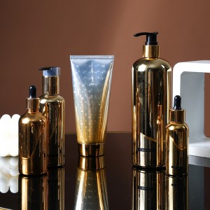 Luxury Metallic Whole Gold Cosmetic Packaging Bottle and Tube