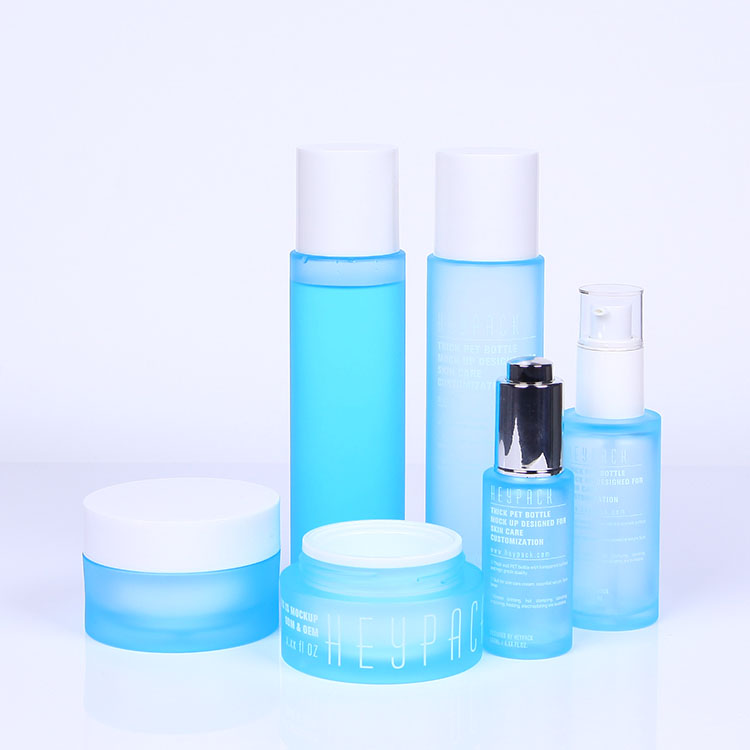 Natural style biodegradable thick PET plastic lotion bottle jar cosmetic packaging set