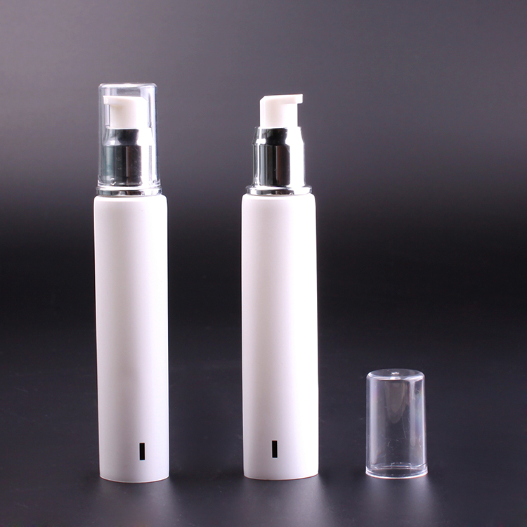 white plastic lotion tube with aluminum collar cap, cosmetic foundation tube with pump