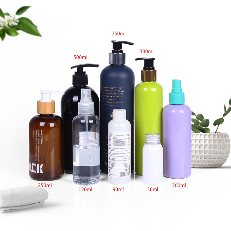 Biodegradable OEM/ODM 500ml 750ml custom made boston round personal care cosmetic PET bottle, plastic fine mist spray bottle