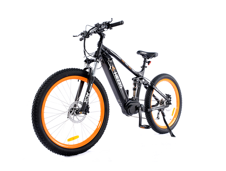 HEZZO 500W Motlakase E-baesekele e ntsho 9 lebelo Aluminium alloy baesekele Lithium Battery Bafang Mid drive E bike For Adults