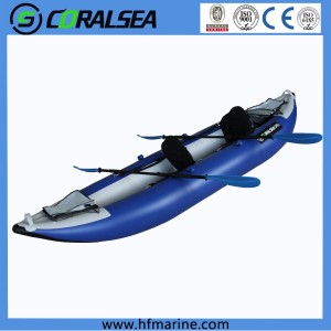 I-Tandem inflatable fishing kayak isihloli samanzi amhlophe