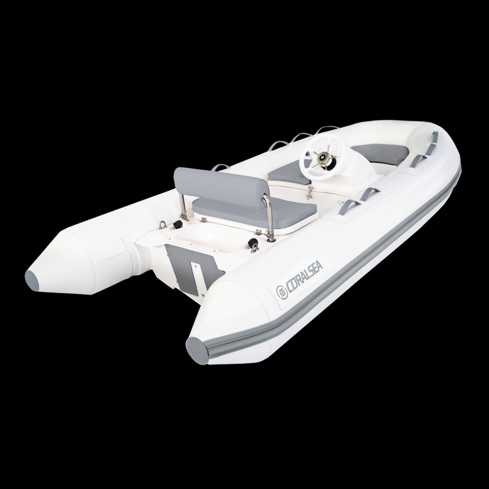 Small Luxurious Hypalon RIB with console and seat, Deep-V fiberglass hull tender Featured Image