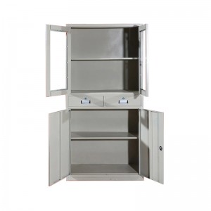 HG-011 2 Drawer Glass Swing Door Metal Storage Cabinet Knock Down Steel Cupboard