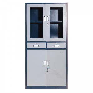HG-011 2 Drawer Glass Swing Door Metal Storage Cabinet Knock Down Steel Cupboard