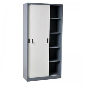 HG-015 2 Sliding Doors Iron File Cabinet Knock Down Metal Stationery Cupboard With Adjustable Inner Shelves