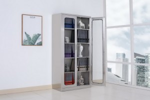 HG-SS014 Stainless Steel Cupboard In Storage Glass Two Door Cabinet For Clean Room