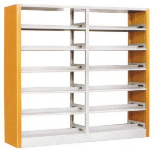 HG-MB01-S4 6 Tiers Double-Upright Double-Sided Metal Office Bookshelf Wooden Grain Thermal Transferred Finish
