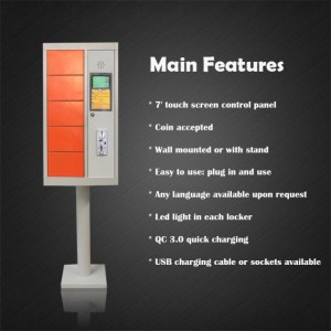 HG-SJG-D5 5 Door Steel Coin-Operated Cell Phone Storage USB Cable Charging Cabinet