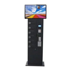 Airport 6 Doors Steel Coin-Operated Cell Phone Storage Cabinet USB Cable Charging Locker Vertical With Ads Screen