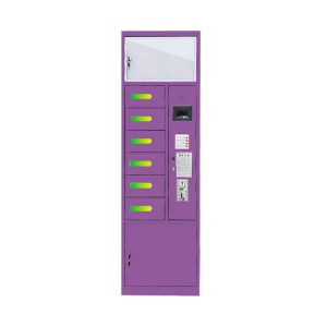 6 Doors Coin-Operated Mobile Phone Steel Storage USB Cable Charging Locker Vertical 1600mm Height Purple/Gray For Airport