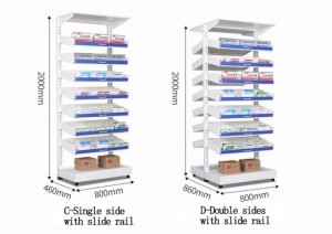 HG-057-Y-1 Steel Medical Show Shelf For Hospital Pharmacy Shelves Drugstore Storage Rack