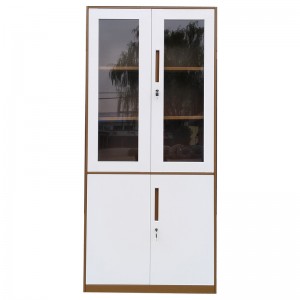 HG-N01-01A Double-Color Swing Door Upper Glass Lower Narrow Sided Steel Filing Cabinet / Knock Down Metal Stationery Cupboard