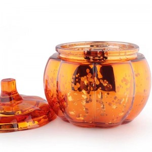 Halloween Custom Pumpkin Shape Glass Candle Jar bi Lid