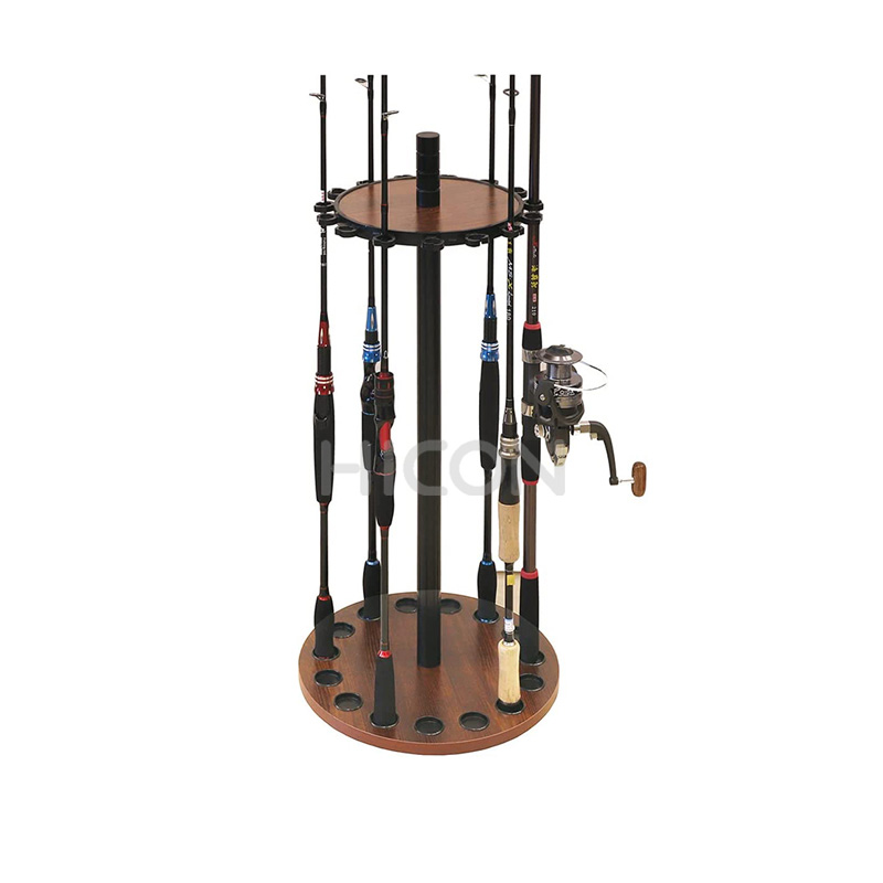 Round Wooden Fishing Rod Display Stand Fishing Pole Rod Holder Stand အထူးအသားပေးပုံ