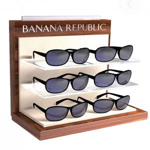 Présentoirs optiques en bois de partie supérieure du comptoir de lunettes de soleil à 3 couches pour le magasin