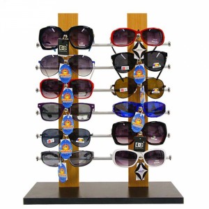 Suporturi de afișare pentru blat pentru ochelari de soare optici din lemn, cu 3 straturi, pentru magazin