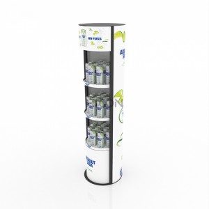 Nagpapakita ng Shelf Design ang 3-Tiers White Graphics Beverage Kiosk