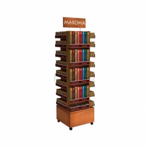 4-Way Wooden Kids Book Comic Display Rack Floor Book Stand សម្រាប់ហាងលក់រាយ