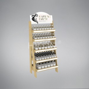 Raft ekrani për shampo për produkte flokësh me 5 nivele druri në formë për dyqane me pakicë