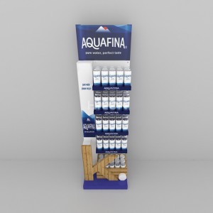 5-слојни плаво-бели метални штанд за воду за пиће са дрвеном кутијом