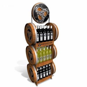 ສີແດງທີ່ສວຍງາມ Customized Wood Floor Wine Rack Display