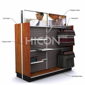 Big Movable Customized 2-Side Brown Wood Clothing Display Stands