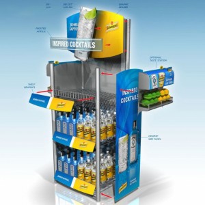 حامل عرض مشروبات غازية للطاقة للإعلان باللون الأزرق المعدني الملون