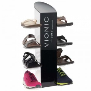 Suportes de exposição varejos personalizados vidro criativo da sapata do assoalho cinzento