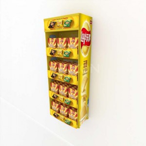 Custom na 4-Tiers Yellow Metal Food Display Rack Design For Sale