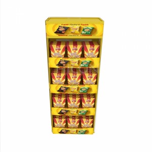 4-nadstropno rumeno kovinsko stojalo za razstavo hrane po meri za prodajo