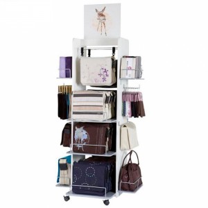 ហាង​លក់​រាយ​កាបូប​ផ្ទាល់​ខ្លួន 4-Way Movable Wood Handbag Hanging Display Stand