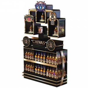 Custom Floor Wooden Wine Bottle Display Cabinet/Liquor Display Cabinet/Wood Whiskey Display Cabinet