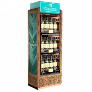 Prilagođeni visokokvalitetni drveni ormarić za izlaganje boca alkoholnih pića, ukras za trgovinu alkoholnim pićima, stalak za izlaganje pića