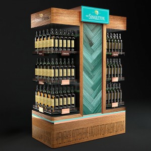 Vitrina de madeira de alta calidade personalizada para botellas de licor, decoración de tendas de licores, estante para bebidas