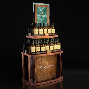 خزانة عرض زجاجات الخمور الخشبية المخصصة عالية الجودة، ديكور متجر الخمور، رف عرض المشروبات