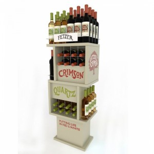 Espositori per vino, birra, merchandising creativo per supermercato con pavimentazione su un lato personalizzato